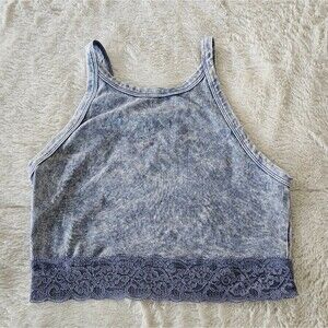 Women's XS Blue Tank Top with Lace Trim